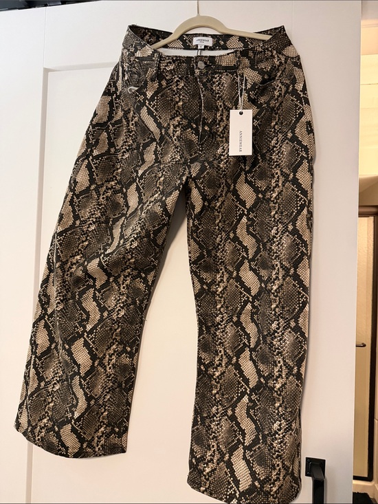 Anniewear Denim - Snake-Print Wide Leg Jeans - Beige/Black
